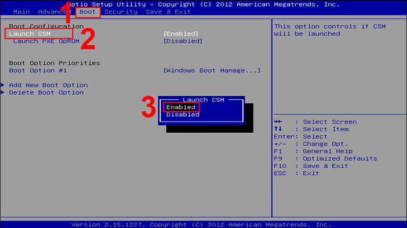  Enabled chế độ Launch CSM